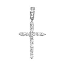 Load image into Gallery viewer, 14K White Gold 17 Pointer Tennis Diamond Cross Pendant 3.42 CT 2.25&quot;
