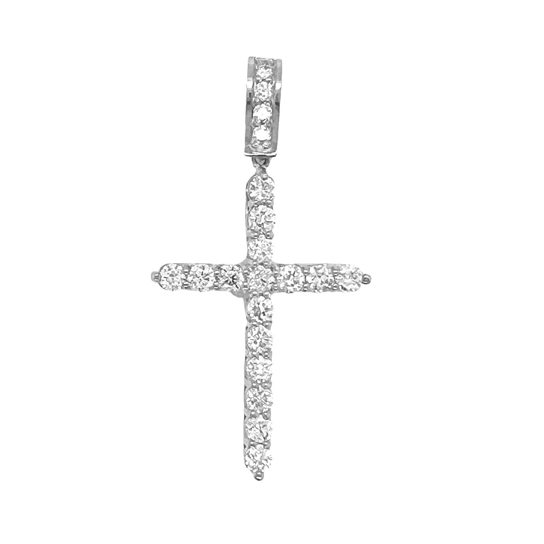 14K White Gold 17 Pointer Tennis Diamond Cross Pendant 3.42 CT 2.25