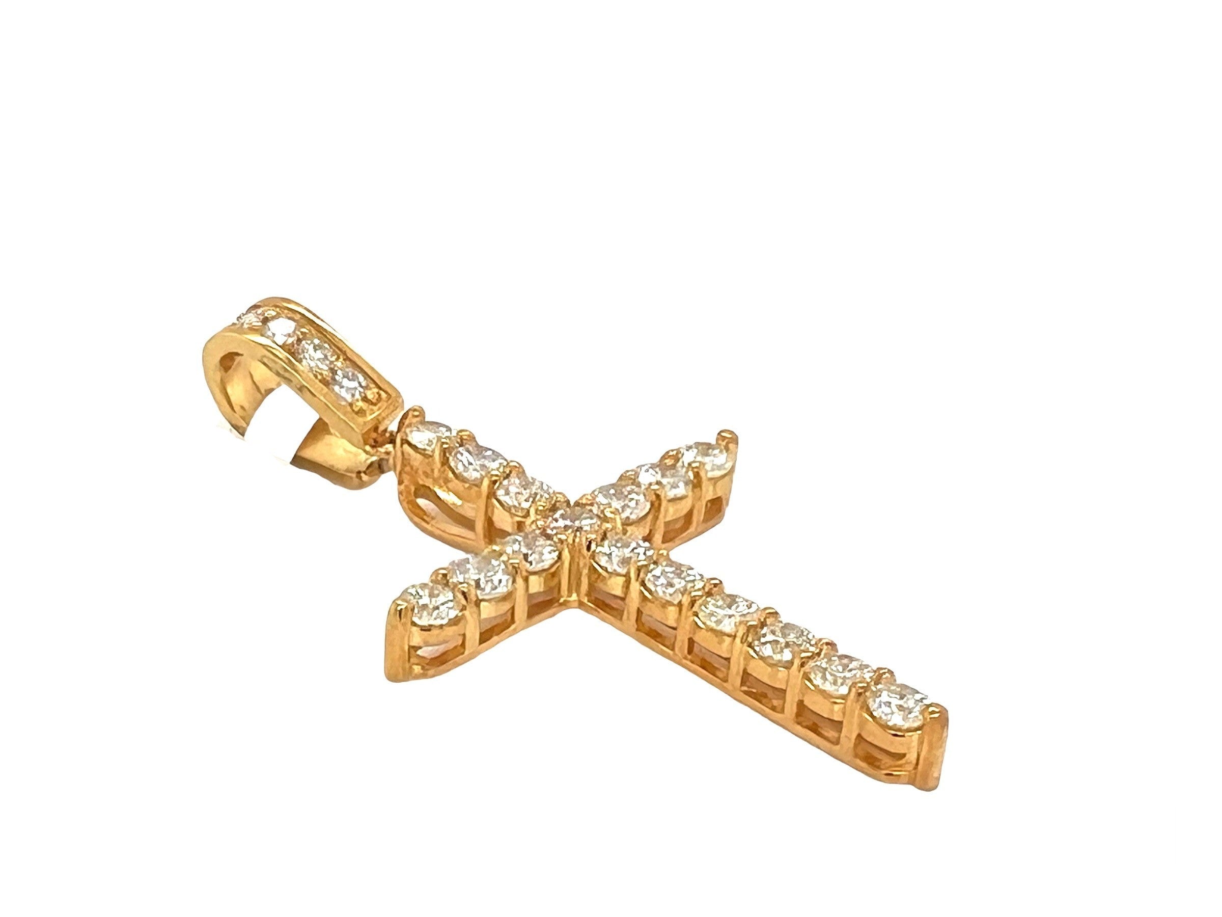 14K Yellow Gold 17 Pointer Tennis Diamond Cross Pendant 3.42 CT 2.25"
