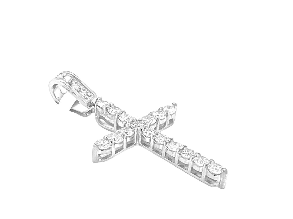 14K White Gold 17 Pointer Tennis Diamond Cross Pendant 3.42 CT 2.25"