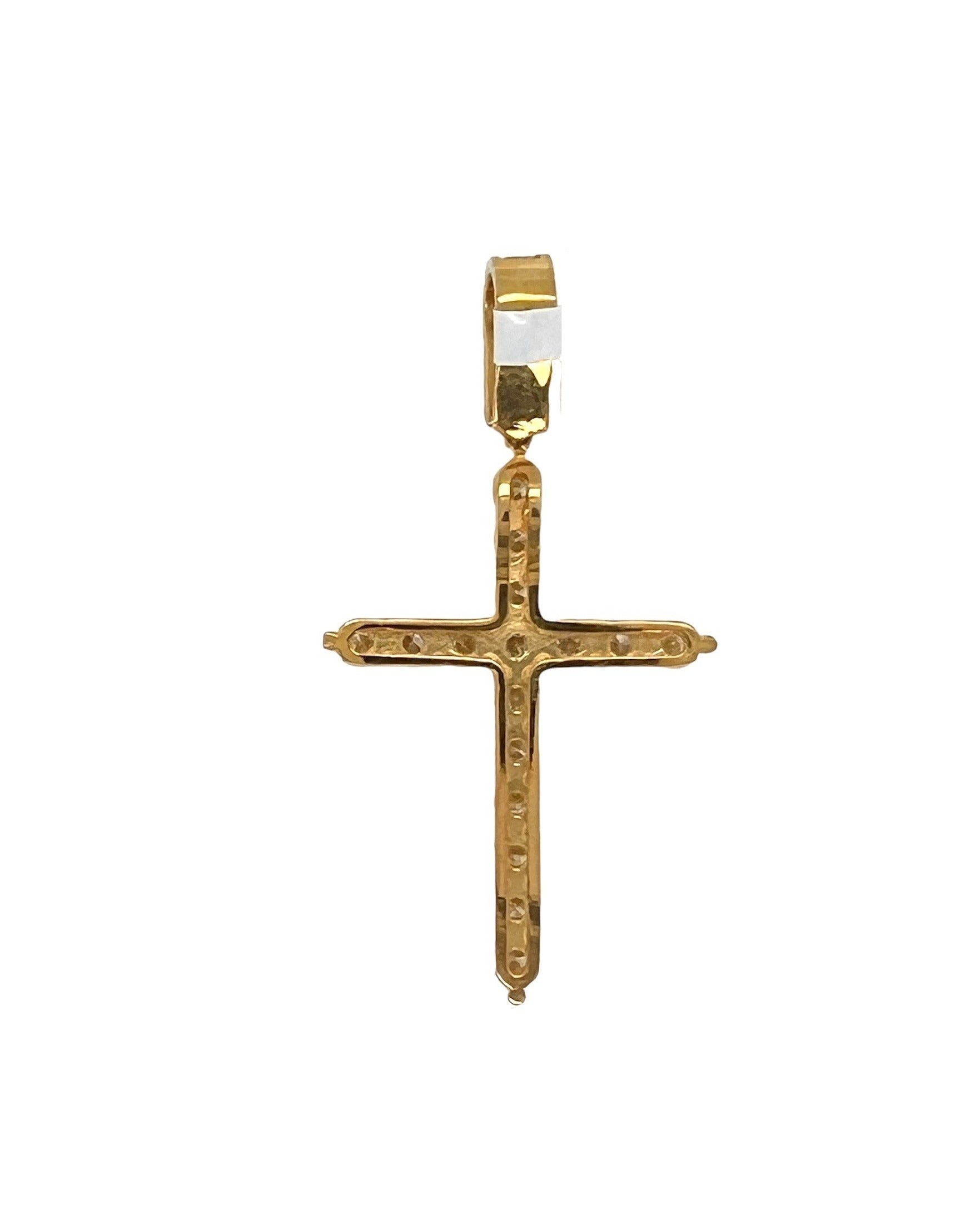 14K Yellow Gold 17 Pointer Tennis Diamond Cross Pendant 3.42 CT 2.25"