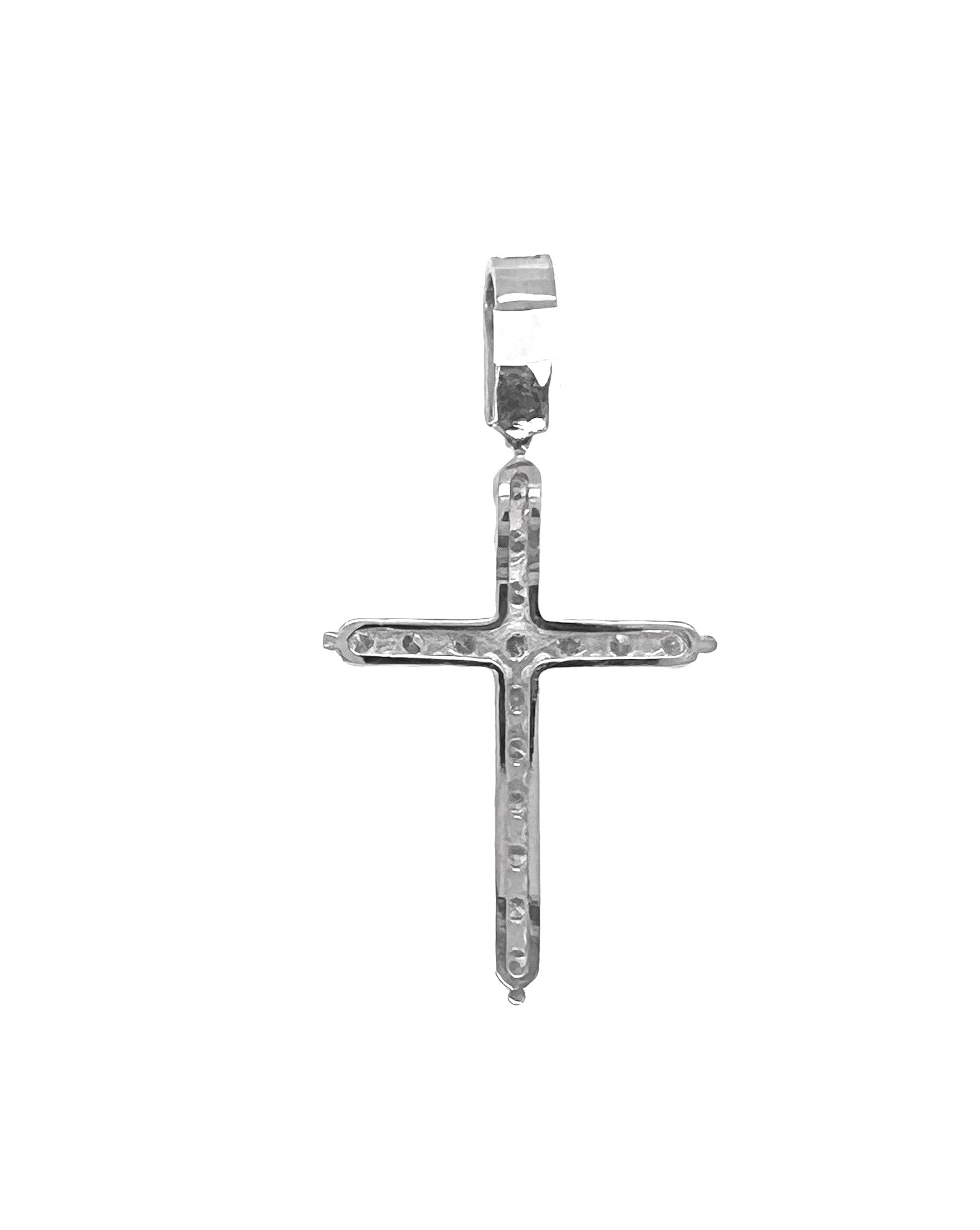 14K White Gold 17 Pointer Tennis Diamond Cross Pendant 3.42 CT 2.25"