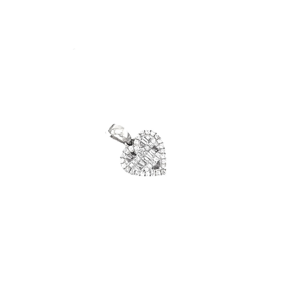 10K White Gold Heart Baguette Diamond Pendant 0.52 CT 19MM