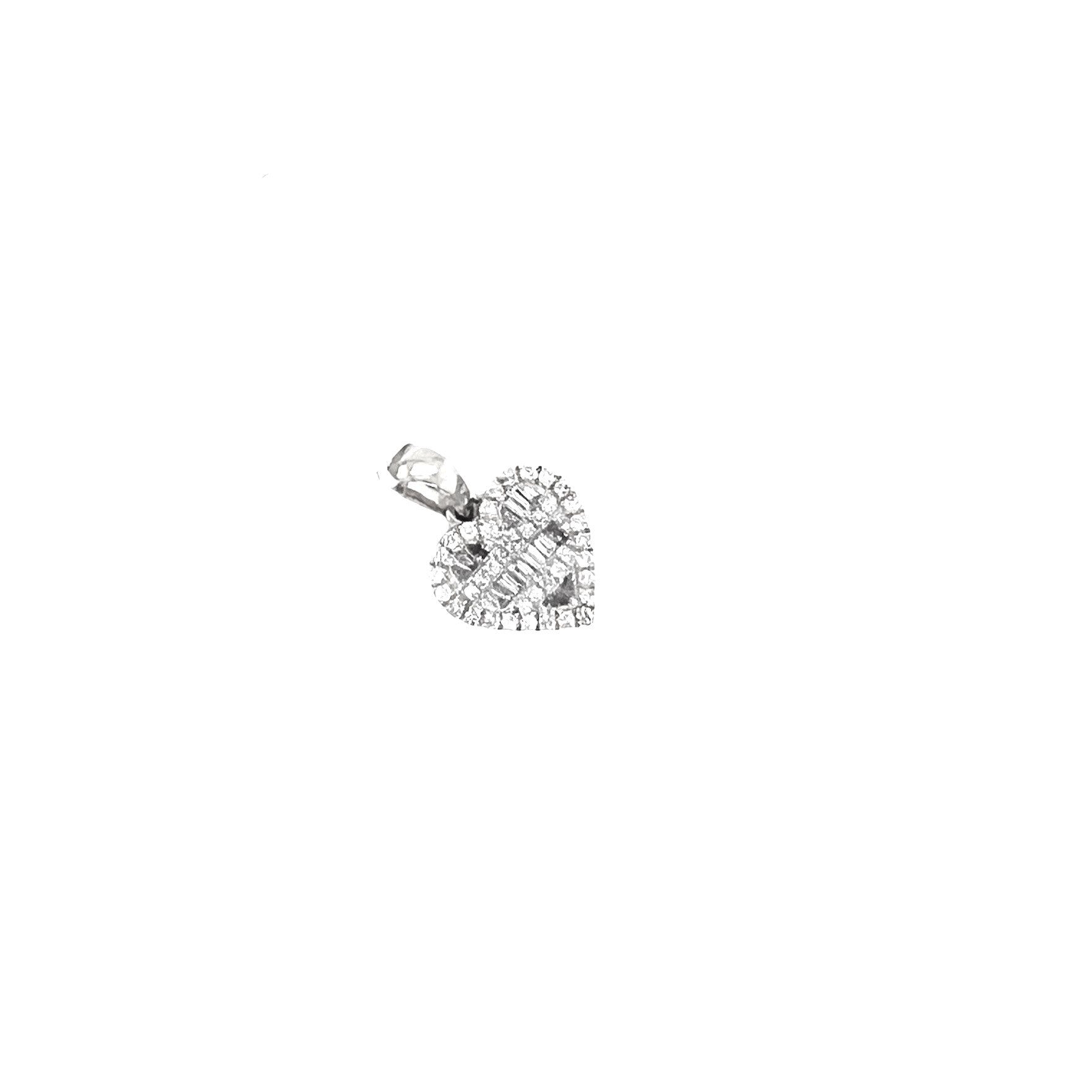 10K White Gold Heart Baguette Diamond Pendant 0.52 CT 19MM