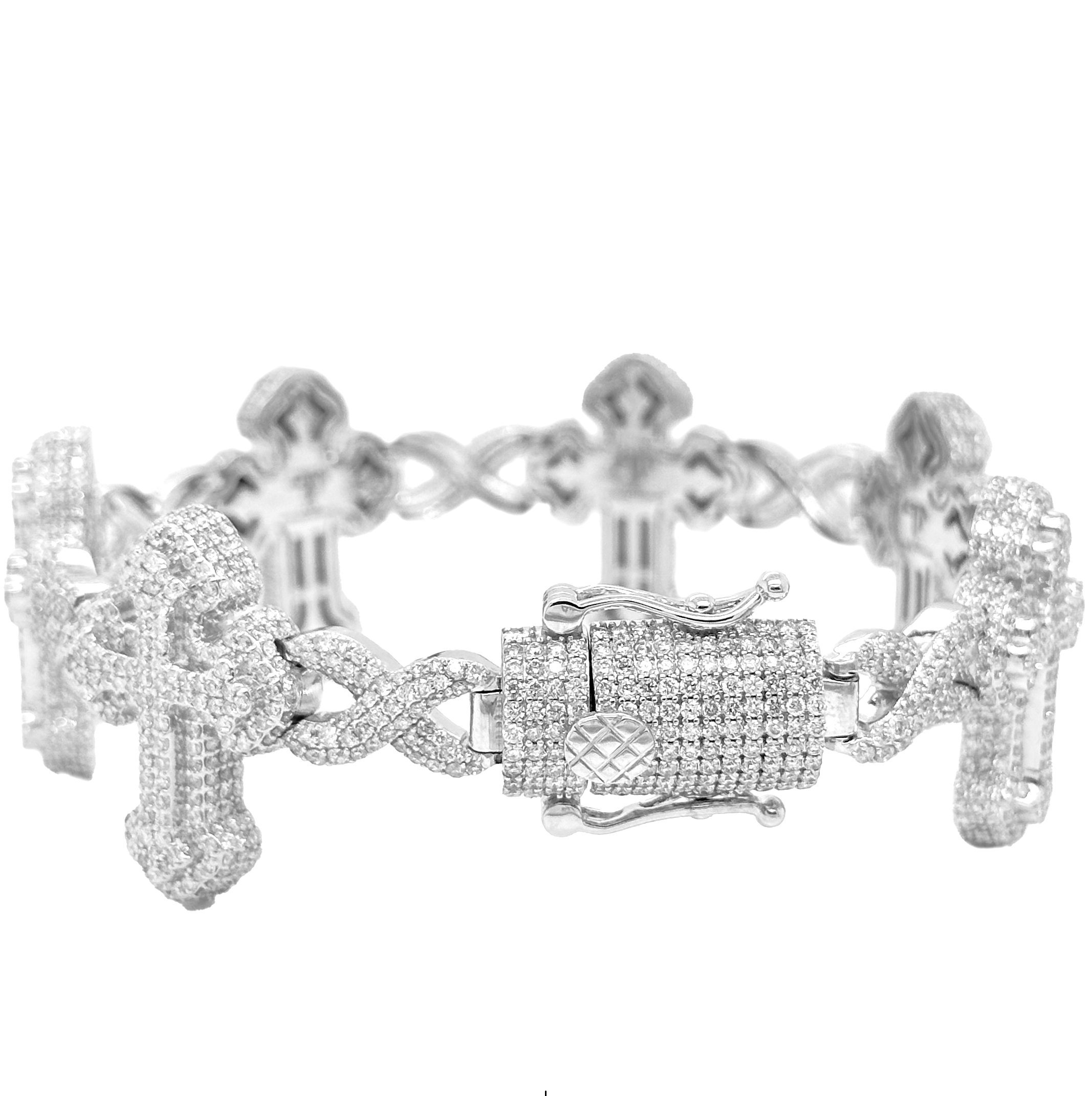 10K White Gold 26MM Infinity Cross Diamond Bracelet 12.80 CT 9"