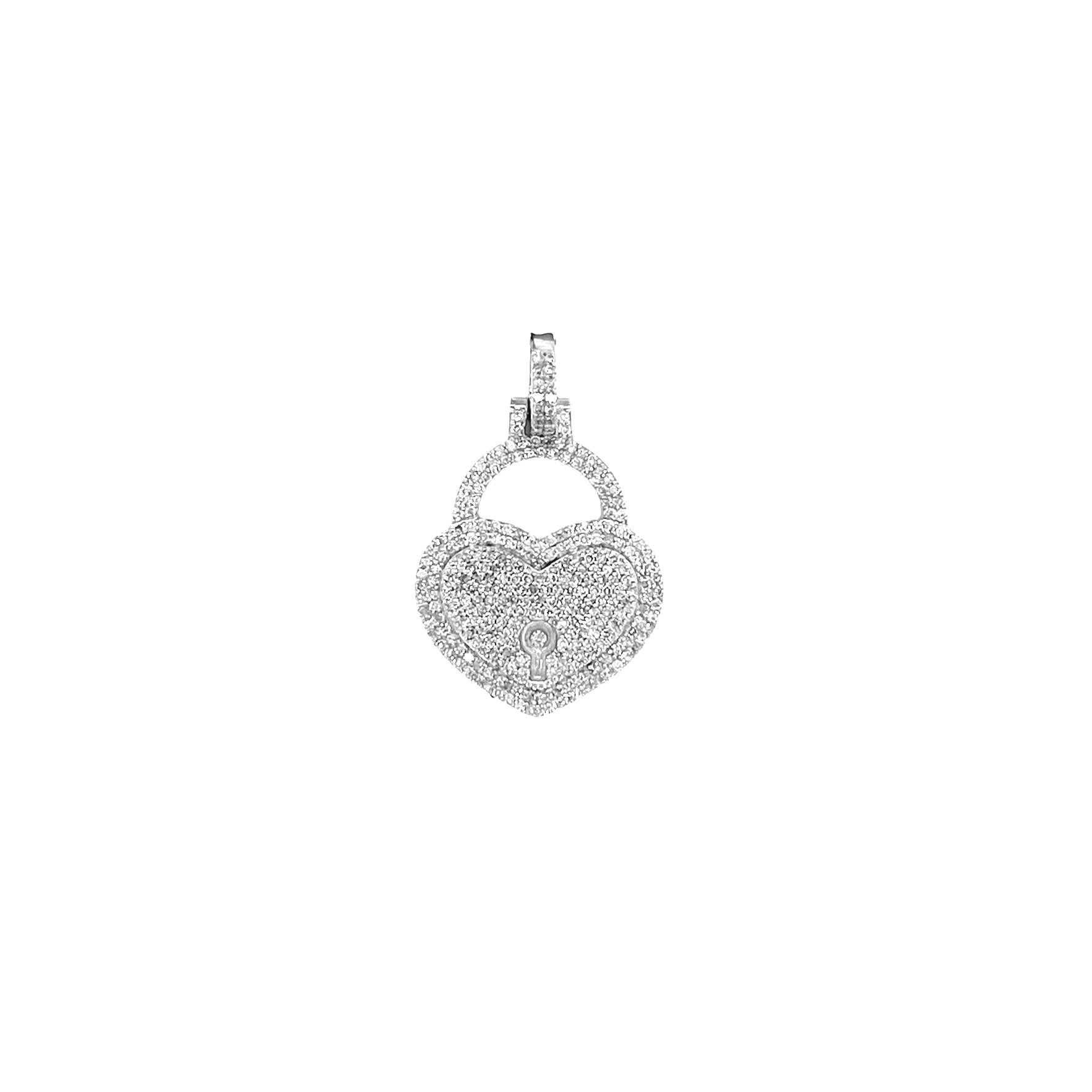 10K White Gold Double Heart Lock Diamond Pendant 0.66 CT 27MM