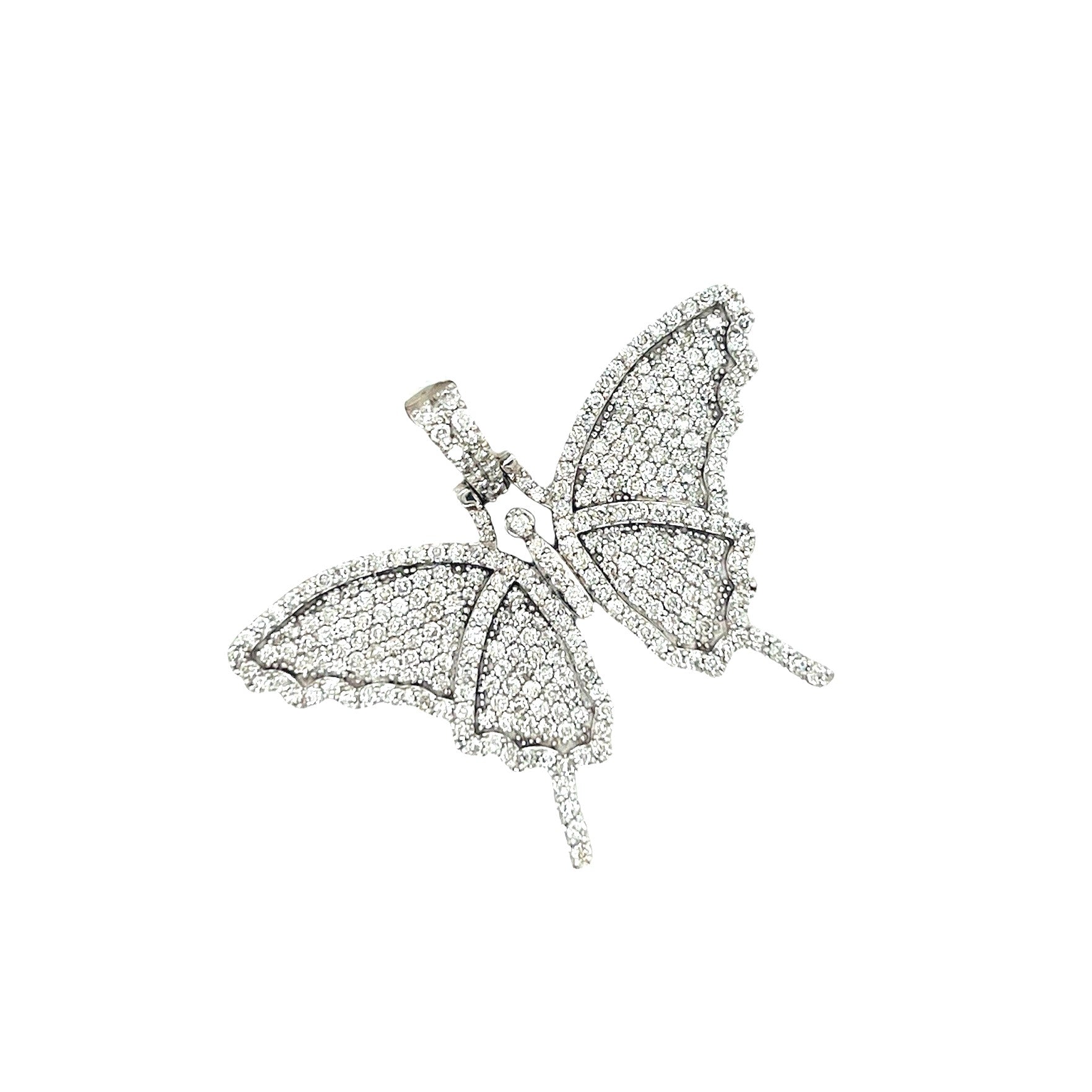 Ladies 10K White Gold Butterfly Diamond Pendant 2.43 CT 1.25"