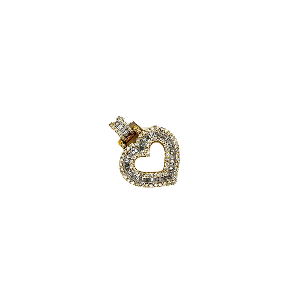 10K Yellow Gold Double Heart Baguette Diamond Pendant 0.62 CT 22MM