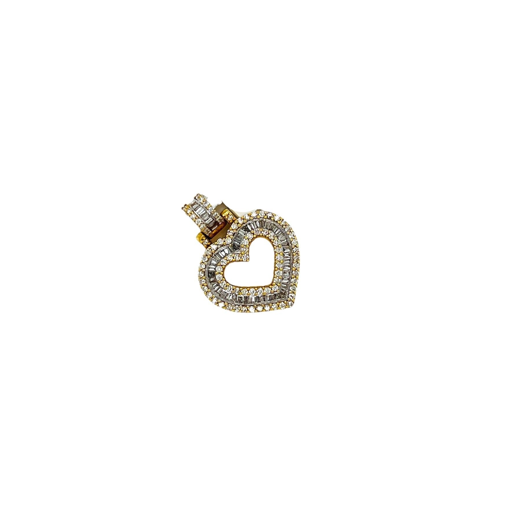 10K Yellow Gold Double Heart Baguette Diamond Pendant 0.62 CT 22MM