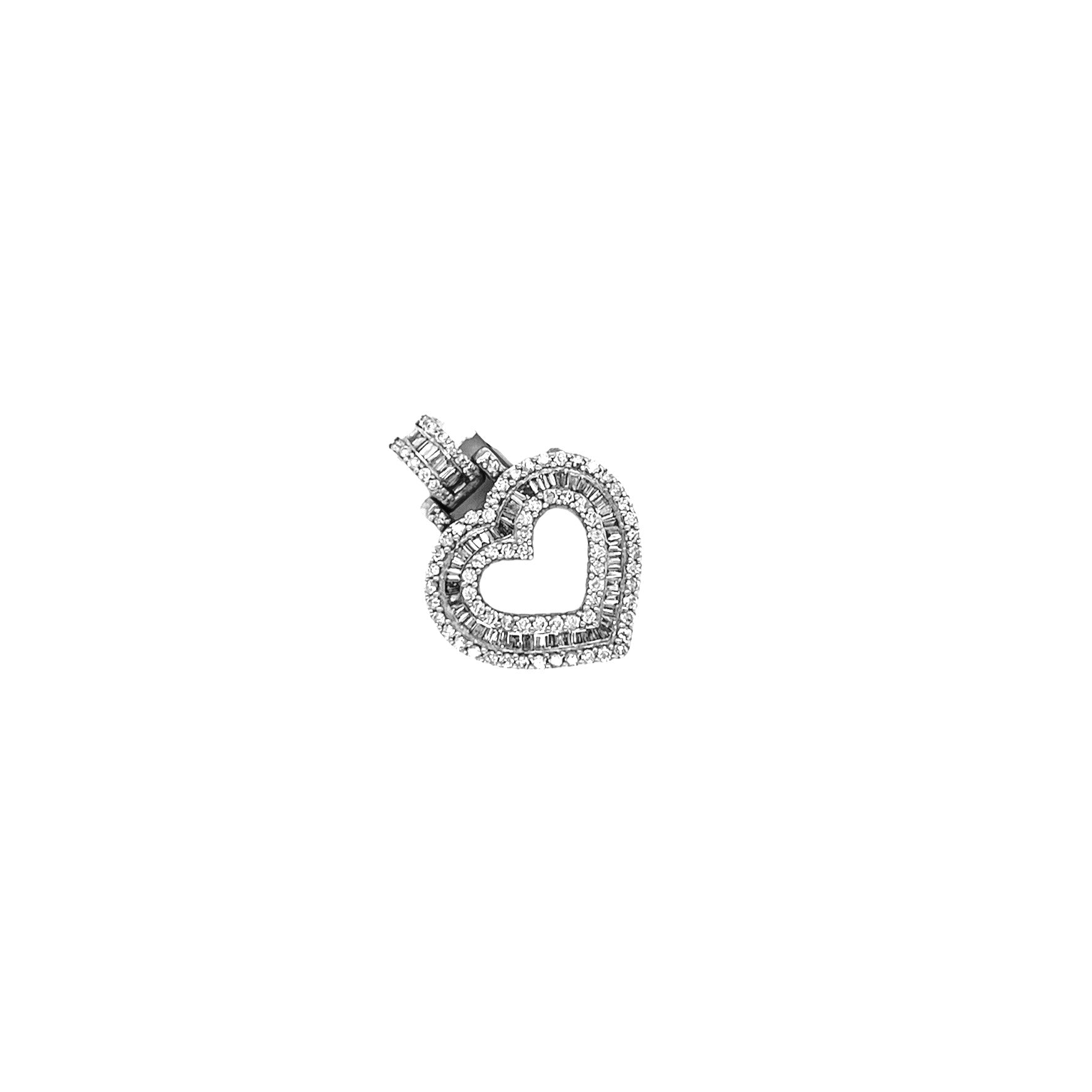 10K White Gold Double Heart Baguette Diamond Pendant 0.69 CT 22MM