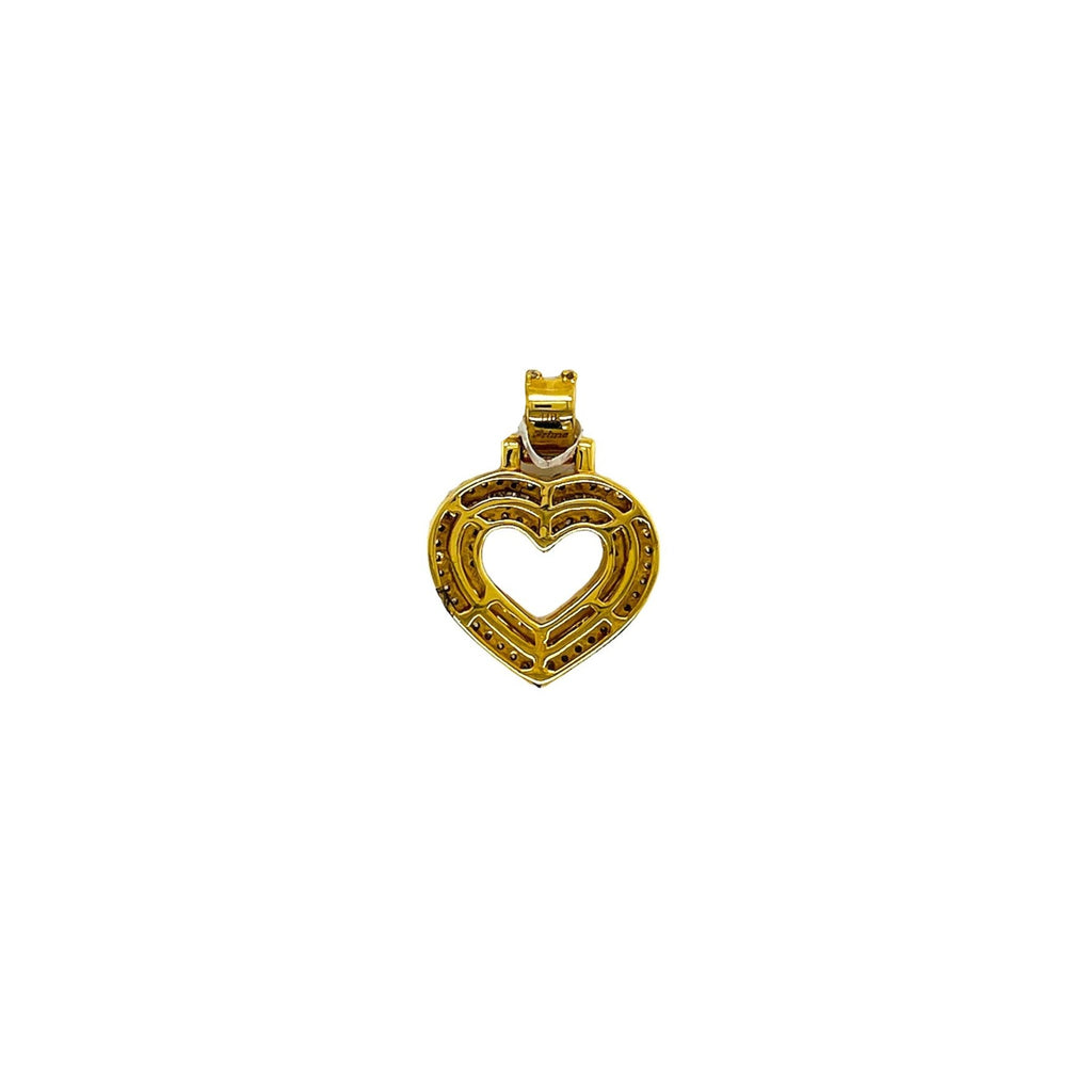10K Yellow Gold Double Heart Baguette Diamond Pendant 0.62 CT 22MM