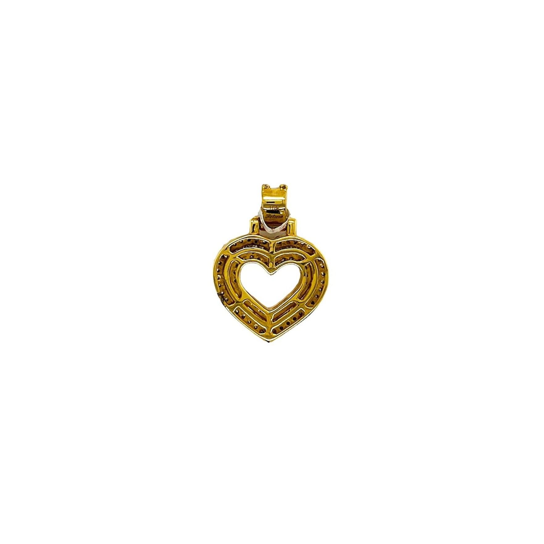 10K Yellow Gold Double Heart Baguette Diamond Pendant 0.62 CT 22MM