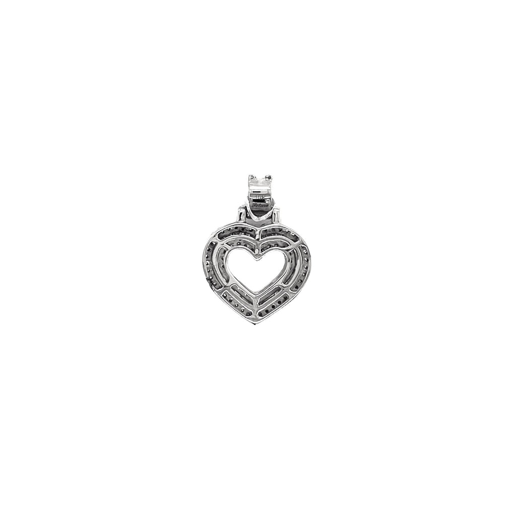 10K White Gold Double Heart Baguette Diamond Pendant 0.69 CT 22MM