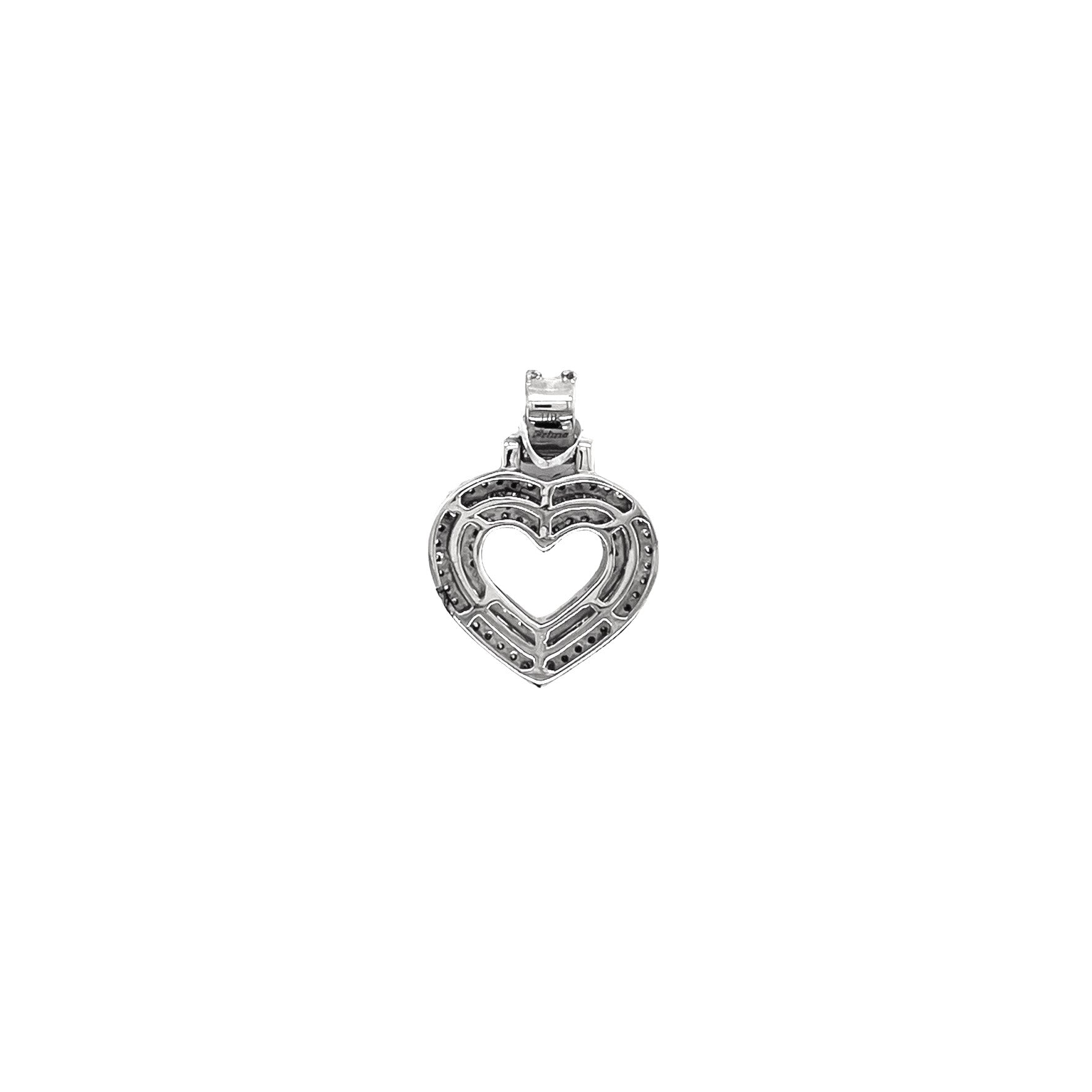 10K White Gold Double Heart Baguette Diamond Pendant 0.69 CT 22MM