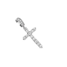 Load image into Gallery viewer, 14K White Gold 17 Pointer Tennis Diamond Cross Pendant 2.5 CT 1.75&quot;
