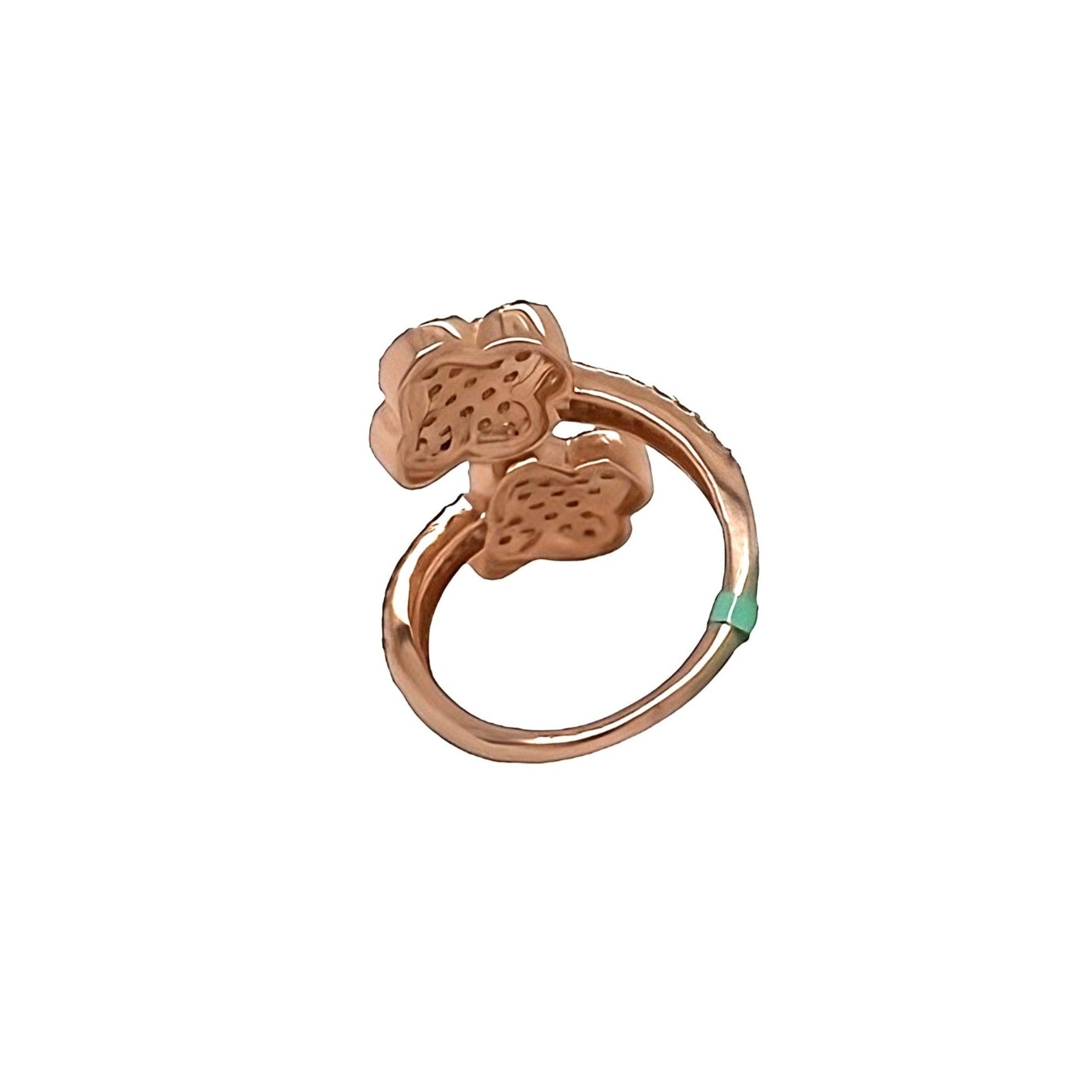 14K Rose Gold 23MM Designer Dual Clover Leaf Diamond Ring 1.25 CT