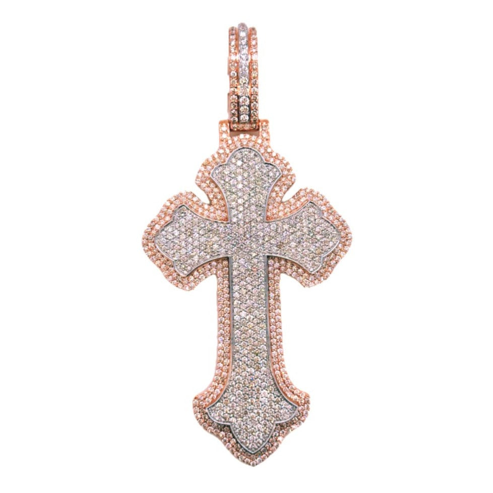 10K Two-Tone Gold Gothic Diamond Cross Pendant 8.35 CT 3.92