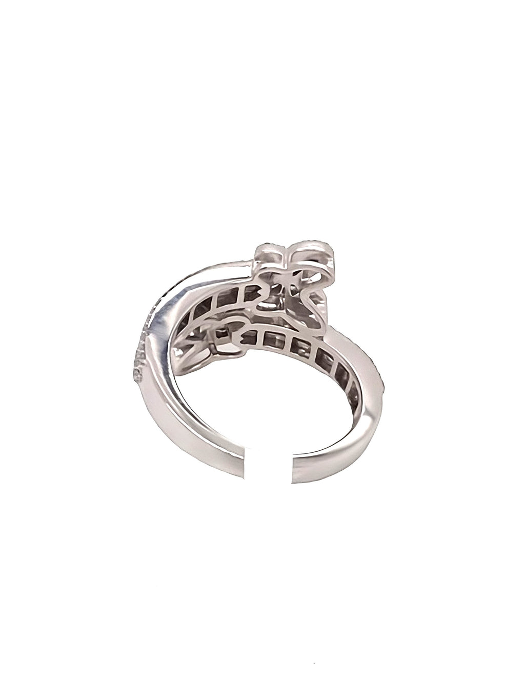 10K White Gold 15MM Designer Butterfly Baguette Diamond Ring 0.71 CT