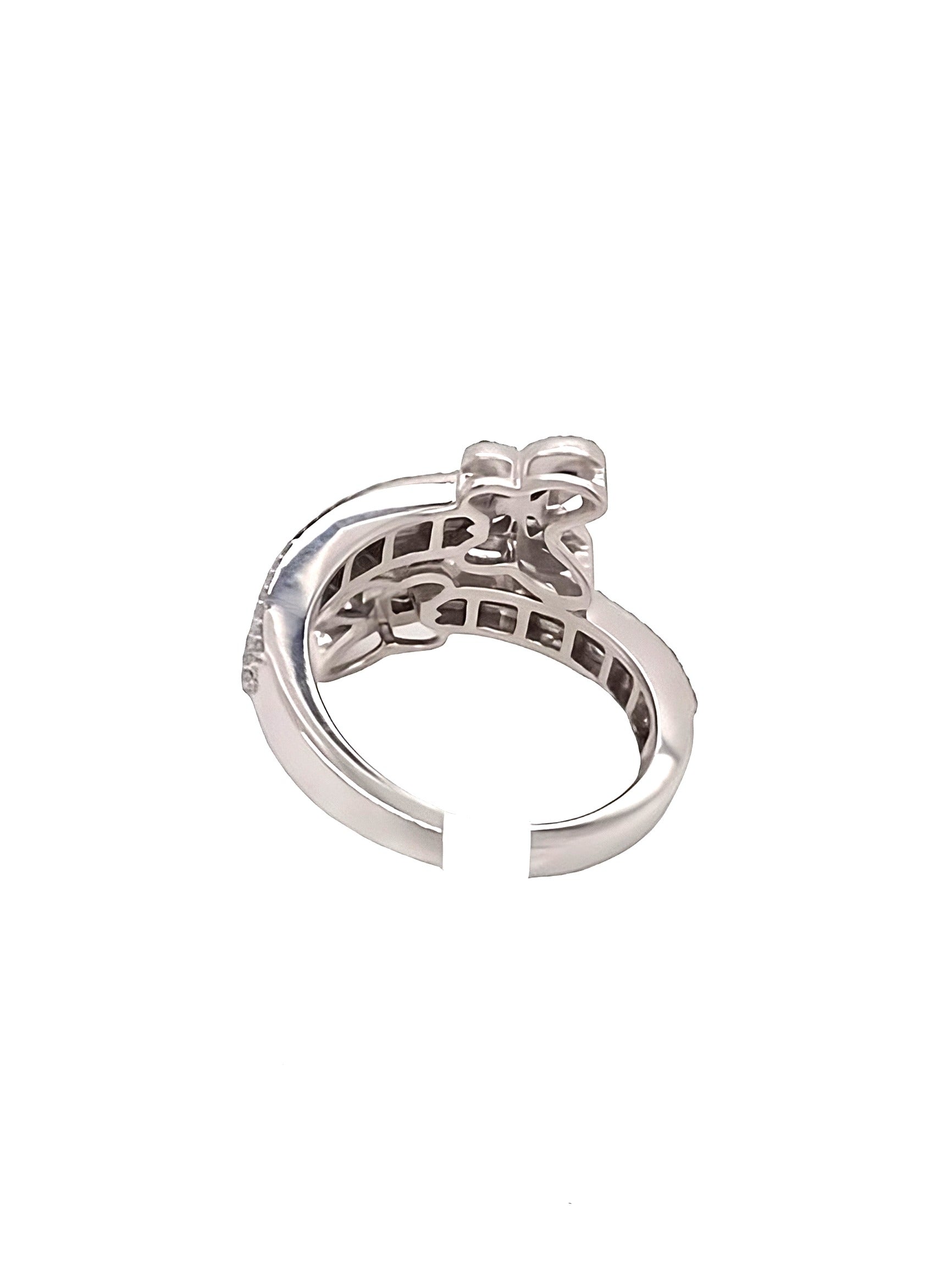 10K White Gold 15MM Designer Butterfly Baguette Diamond Ring 0.71 CT