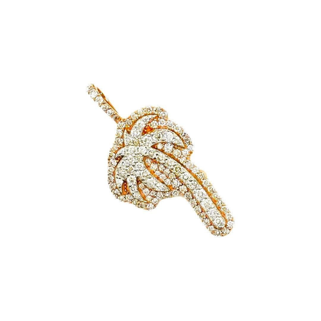 10K Two-Tone Gold Palm Tree Diamond Pendant 0.96 CT 1.26"