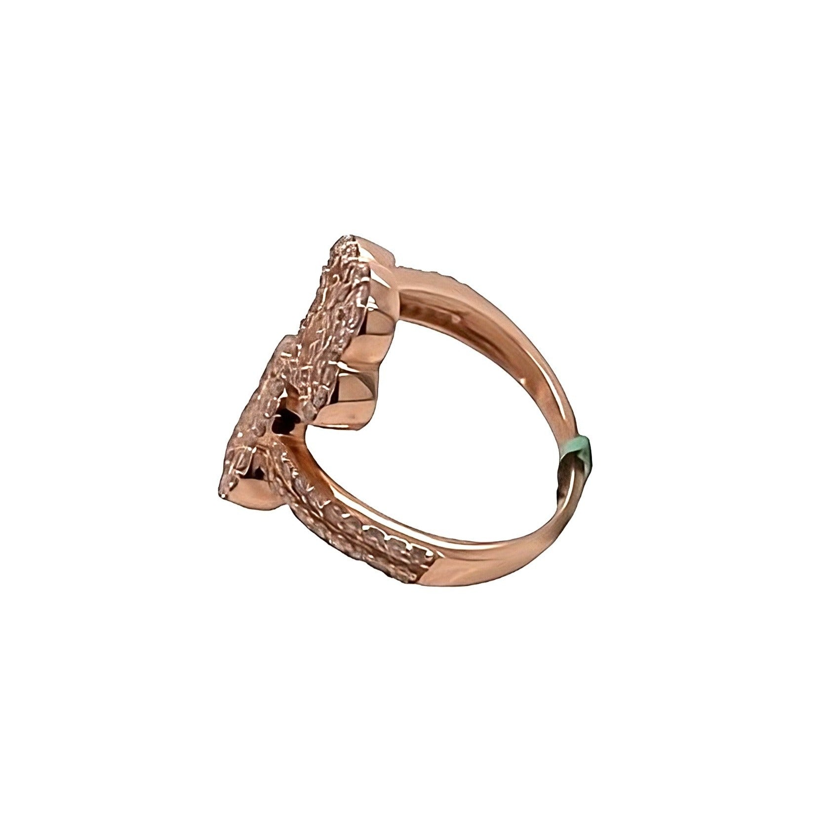 14K Rose Gold 23MM Designer Dual Clover Leaf Diamond Ring 1.25 CT