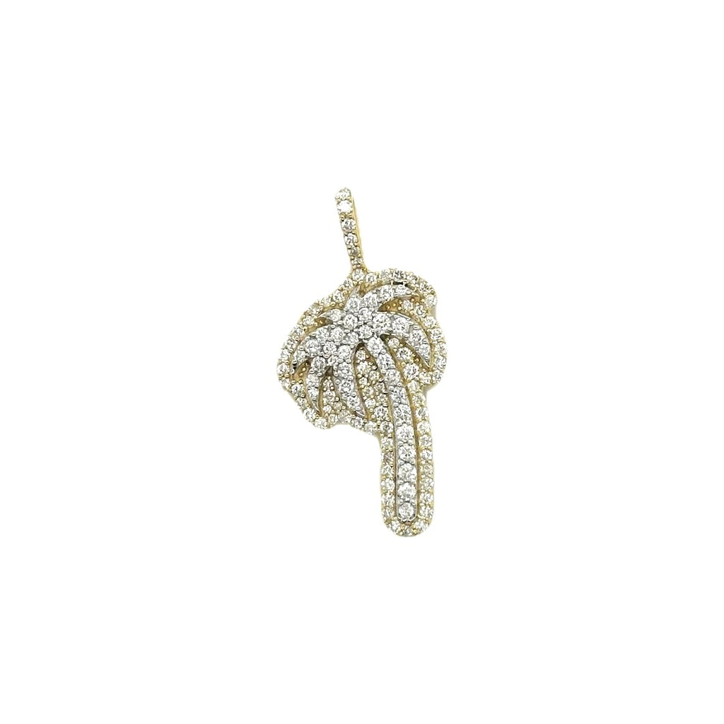 10K Two-Tone Gold Palm Tree Diamond Pendant 0.91 CT 1.26"