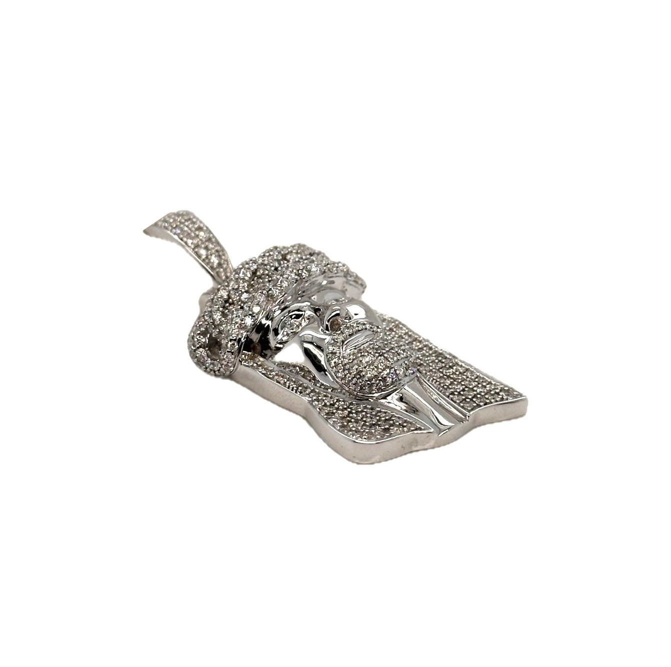 10K White Gold Jesus Head Diamond Pendant 1.35 CT 1.71"