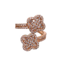 Load image into Gallery viewer, 14K Rose Gold 23MM Designer Dual Clover Leaf Diamond Ring 1.25 CT
