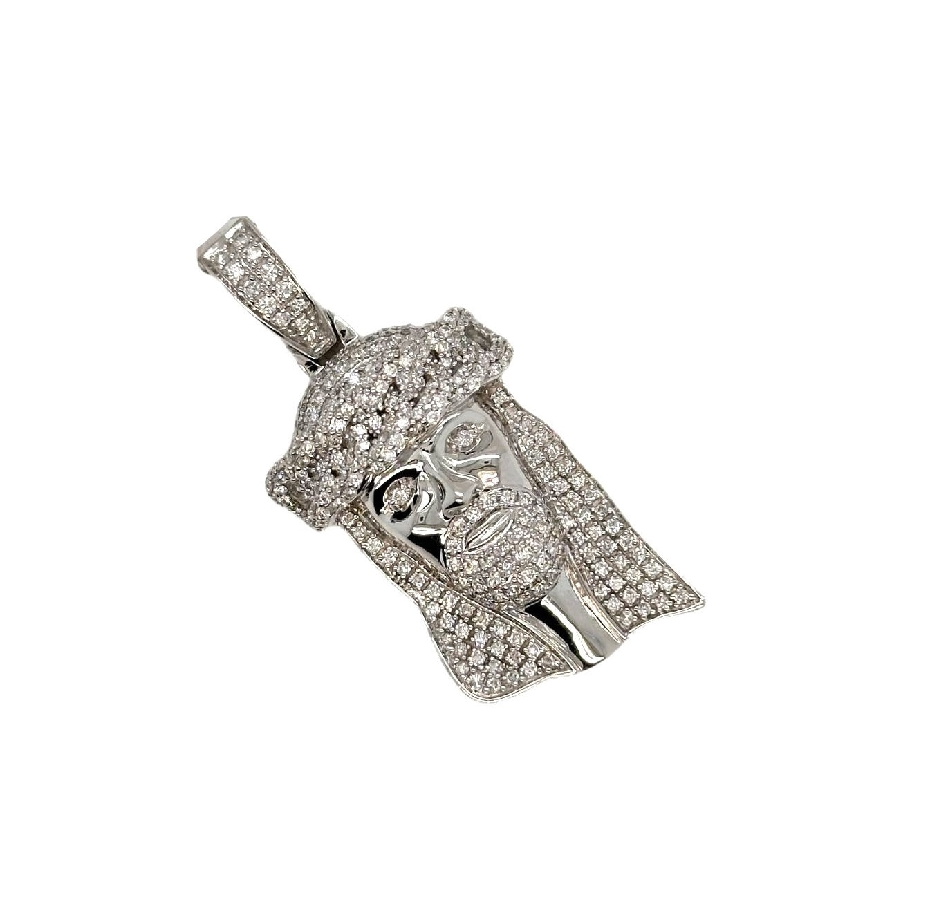 10K White Gold Jesus Head Diamond Pendant 1.35 CT 1.71"