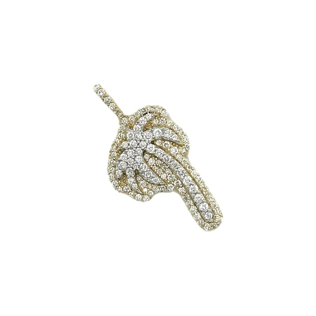10K Two-Tone Gold Palm Tree Diamond Pendant 0.91 CT 1.26"
