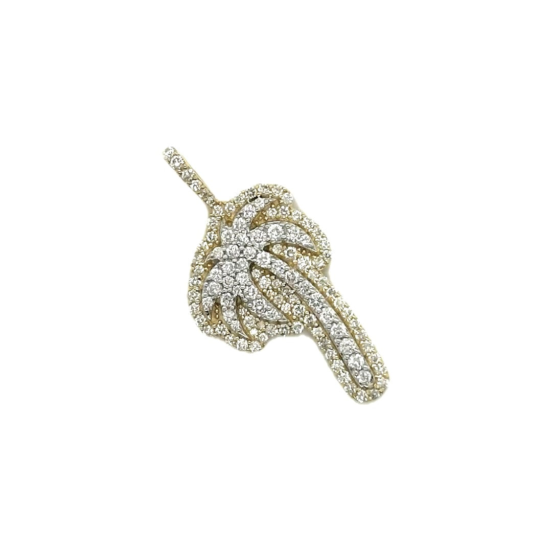 10K Two-Tone Gold Palm Tree Diamond Pendant 0.91 CT 1.26"