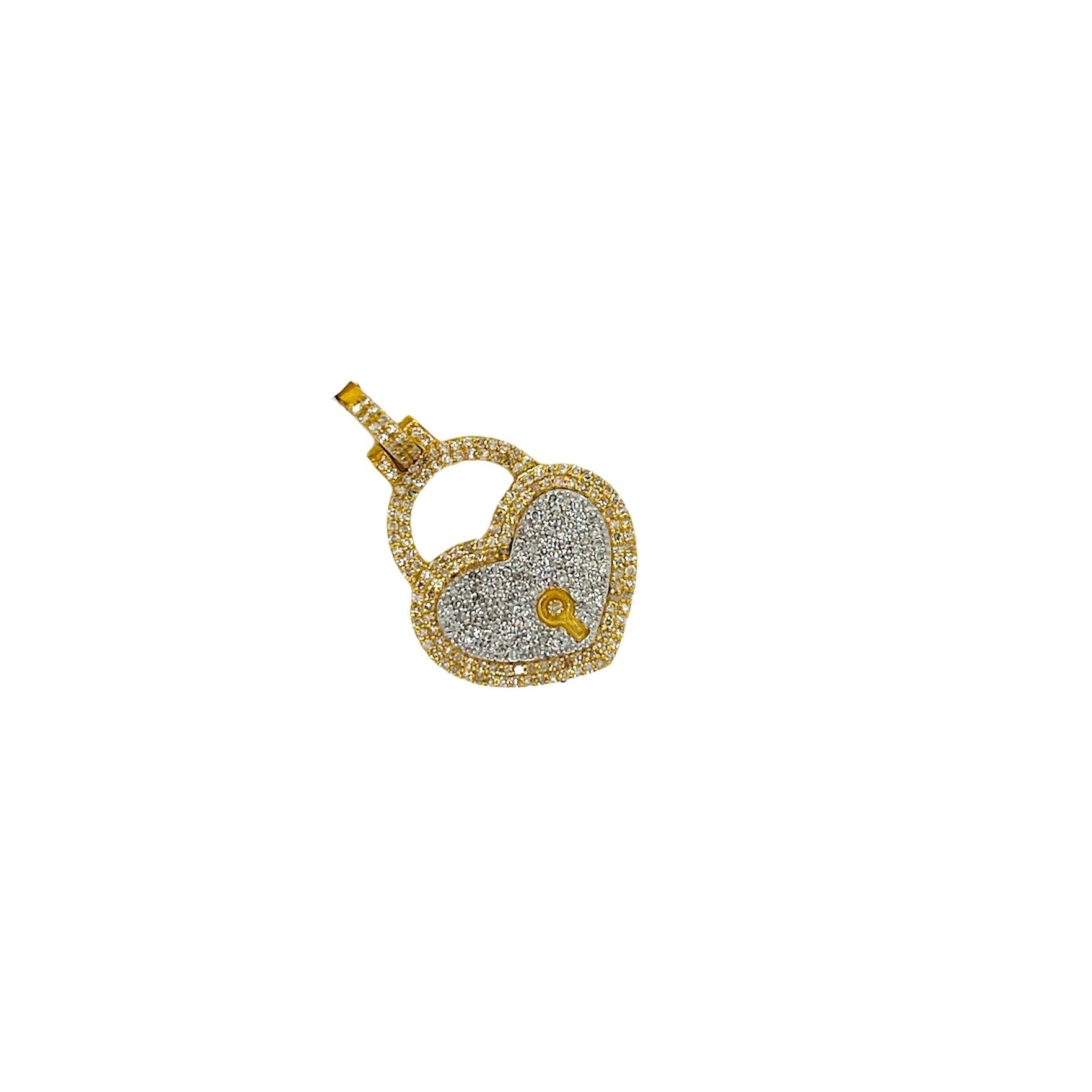 10K Yellow Gold Double Heart Lock Diamond Pendant 0.66 CT 27MM