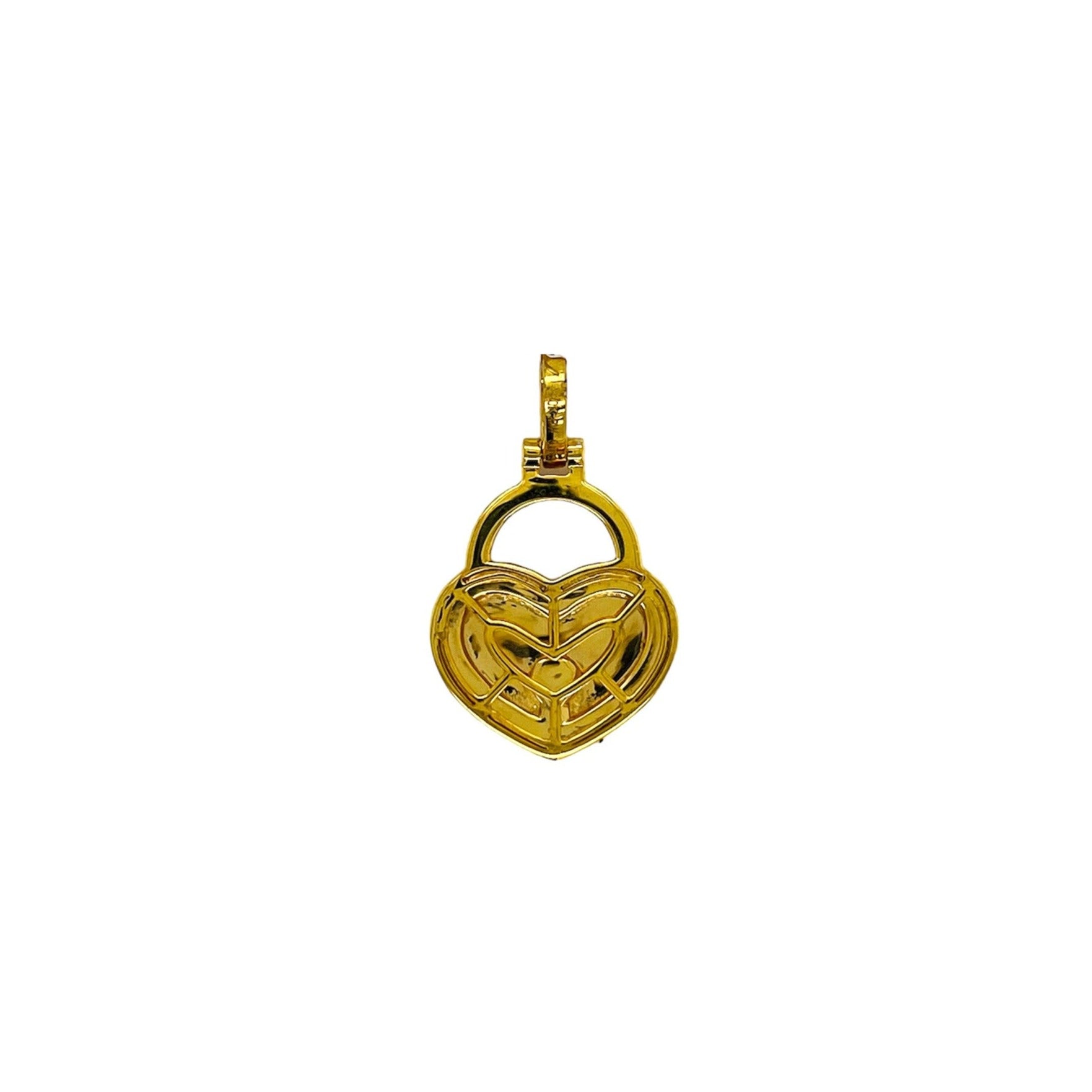 10K Yellow Gold Double Heart Lock Diamond Pendant 0.66 CT 27MM