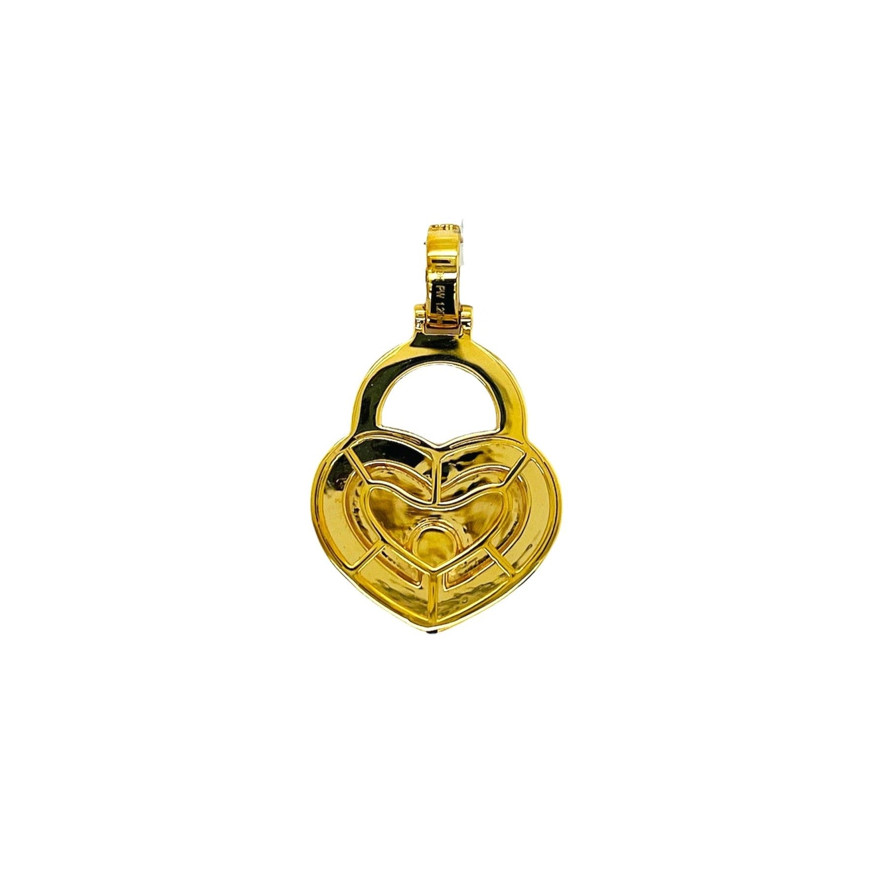 10K Yellow Gold Double Heart Lock Diamond Pendant 1.19 CT 1.35"