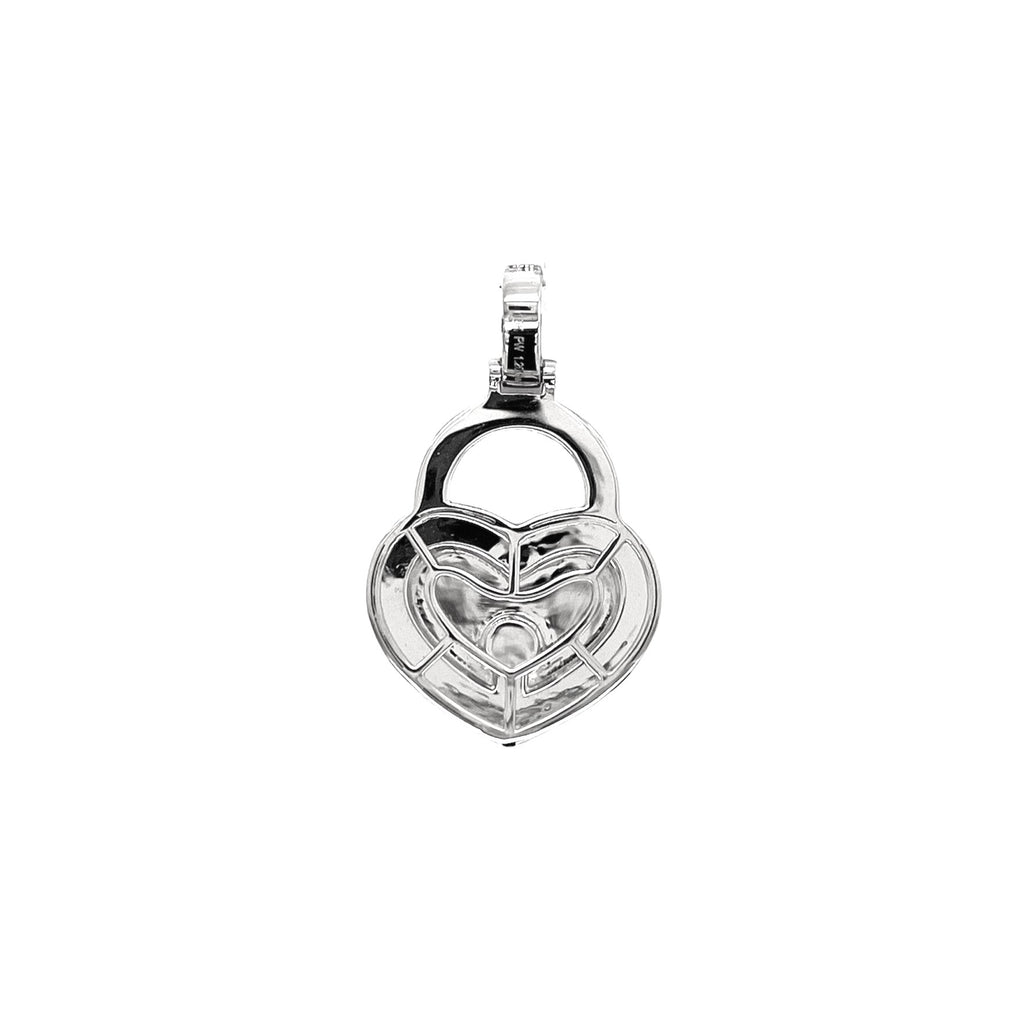 10K White Gold Double Heart Lock Diamond Pendant 1.20 CT 1.35"