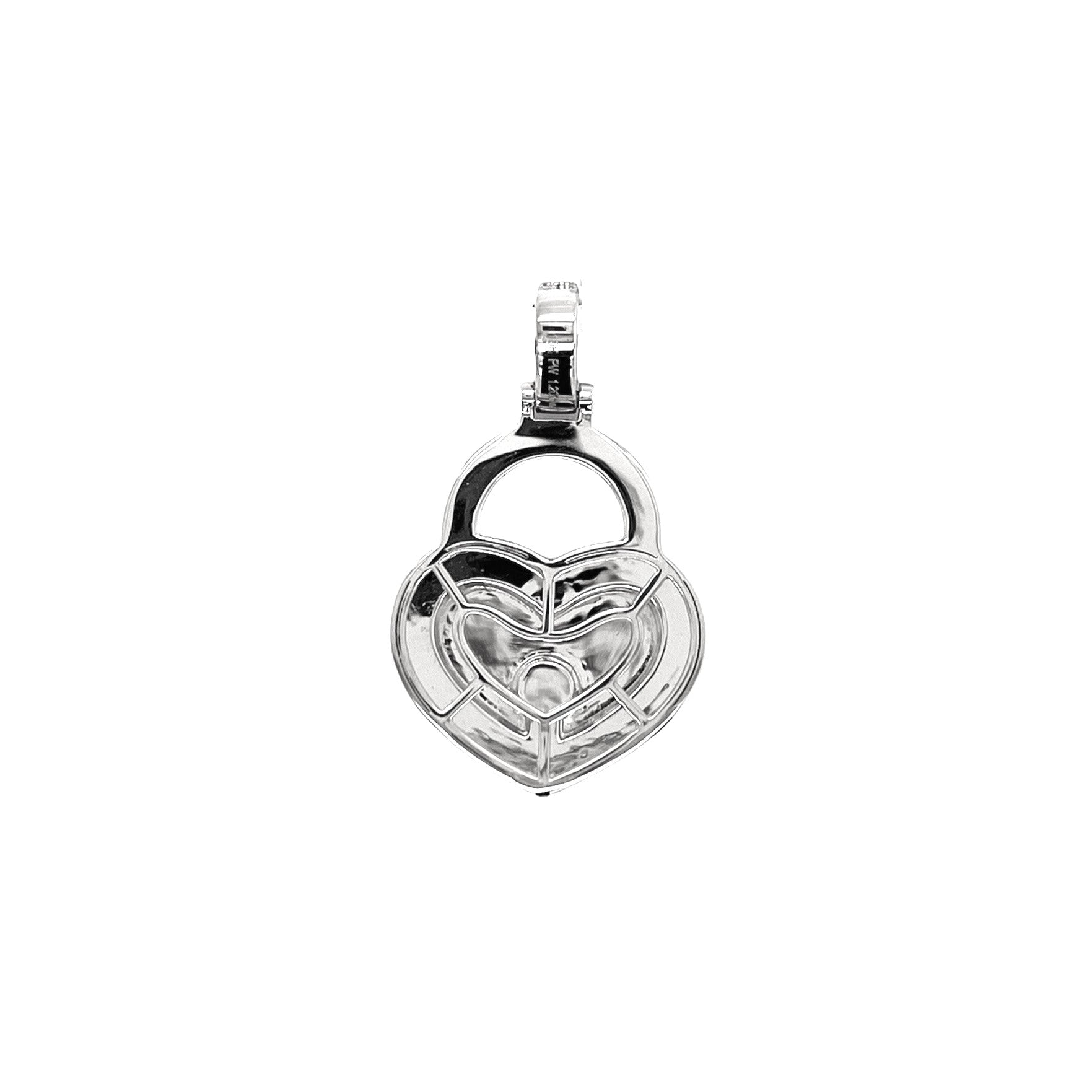10K White Gold Double Heart Lock Diamond Pendant 1.20 CT 1.35"