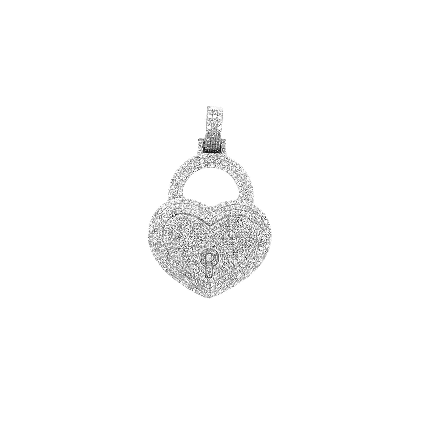10K White Gold Double Heart Lock Diamond Pendant 1.20 CT 1.35"