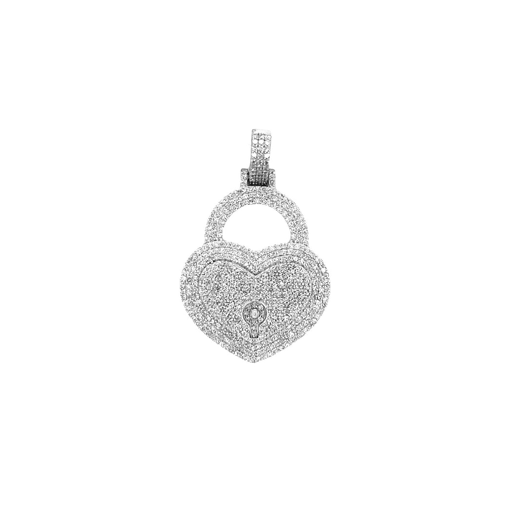 10K White Gold Double Heart Lock Diamond Pendant 1.20 CT 1.35