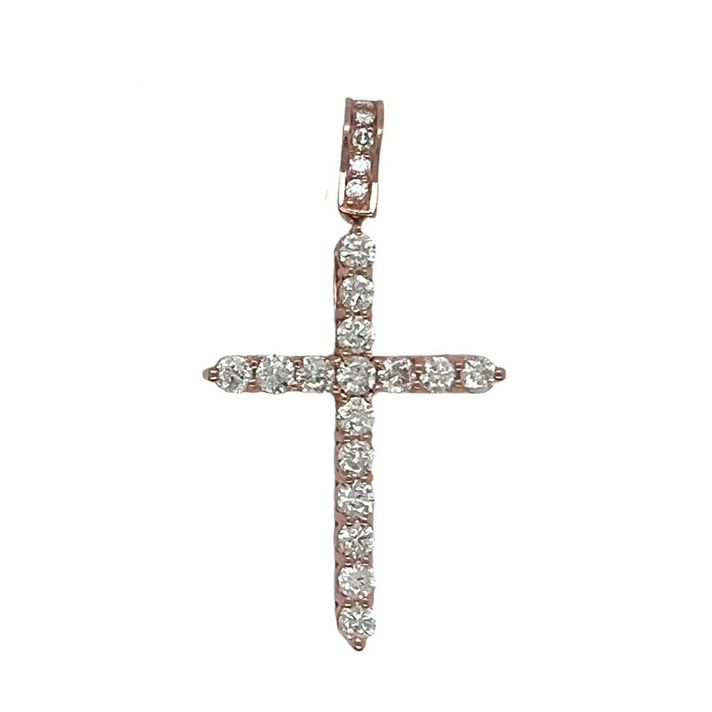 14K Rose Gold 17 Pointer Tennis Diamond Cross Pendant 3.42 CT 2.25"