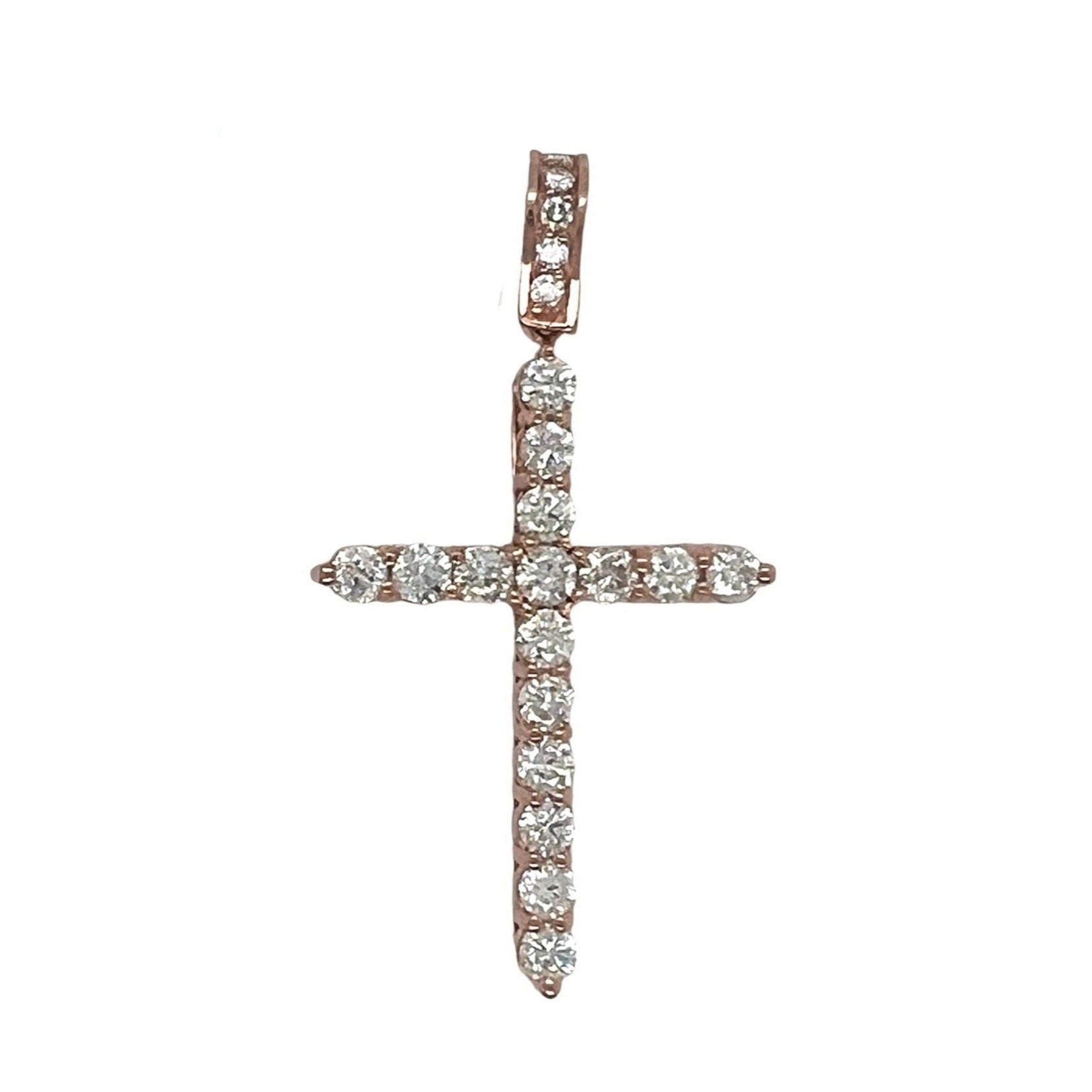 14K Rose Gold 17 Pointer Tennis Diamond Cross Pendant 3.42 CT 2.25"