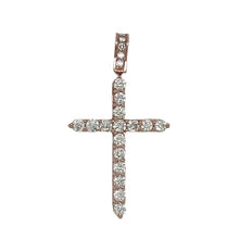 Load image into Gallery viewer, 14K Rose Gold 17 Pointer Tennis Diamond Cross Pendant 3.42 CT 2.25&quot;
