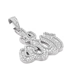 10K White Gold 3D Arabic Allah Diamond Pendant 1.45 CT 1.75"