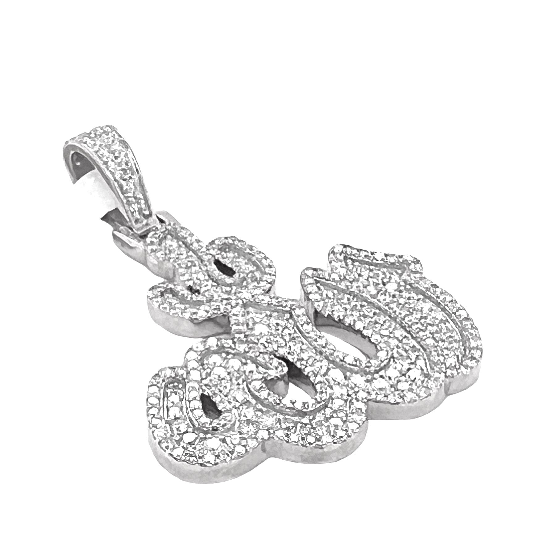 10K White Gold 3D Arabic Allah Diamond Pendant 1.45 CT 1.75"