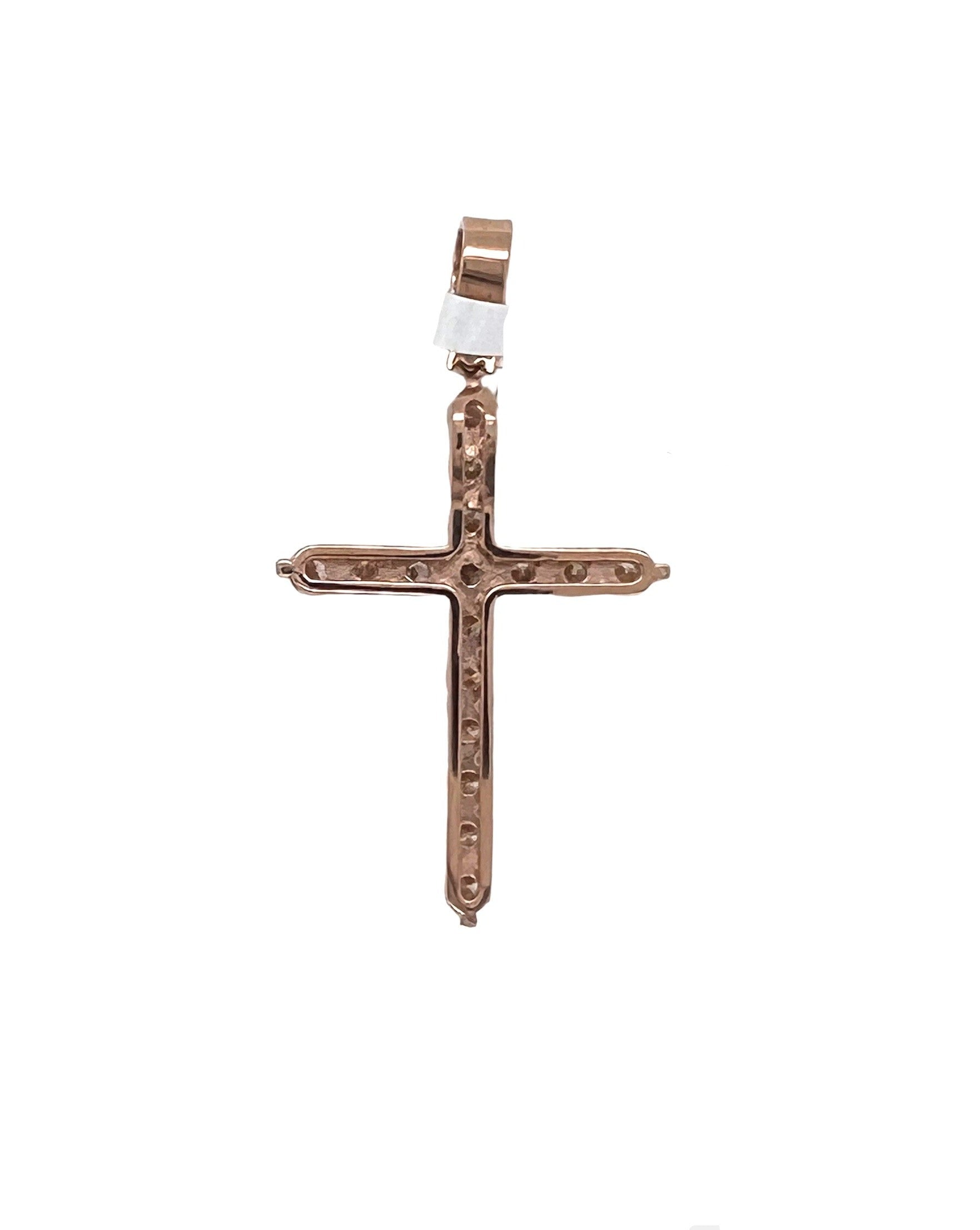 14K Rose Gold 17 Pointer Tennis Diamond Cross Pendant 3.42 CT 2.25"