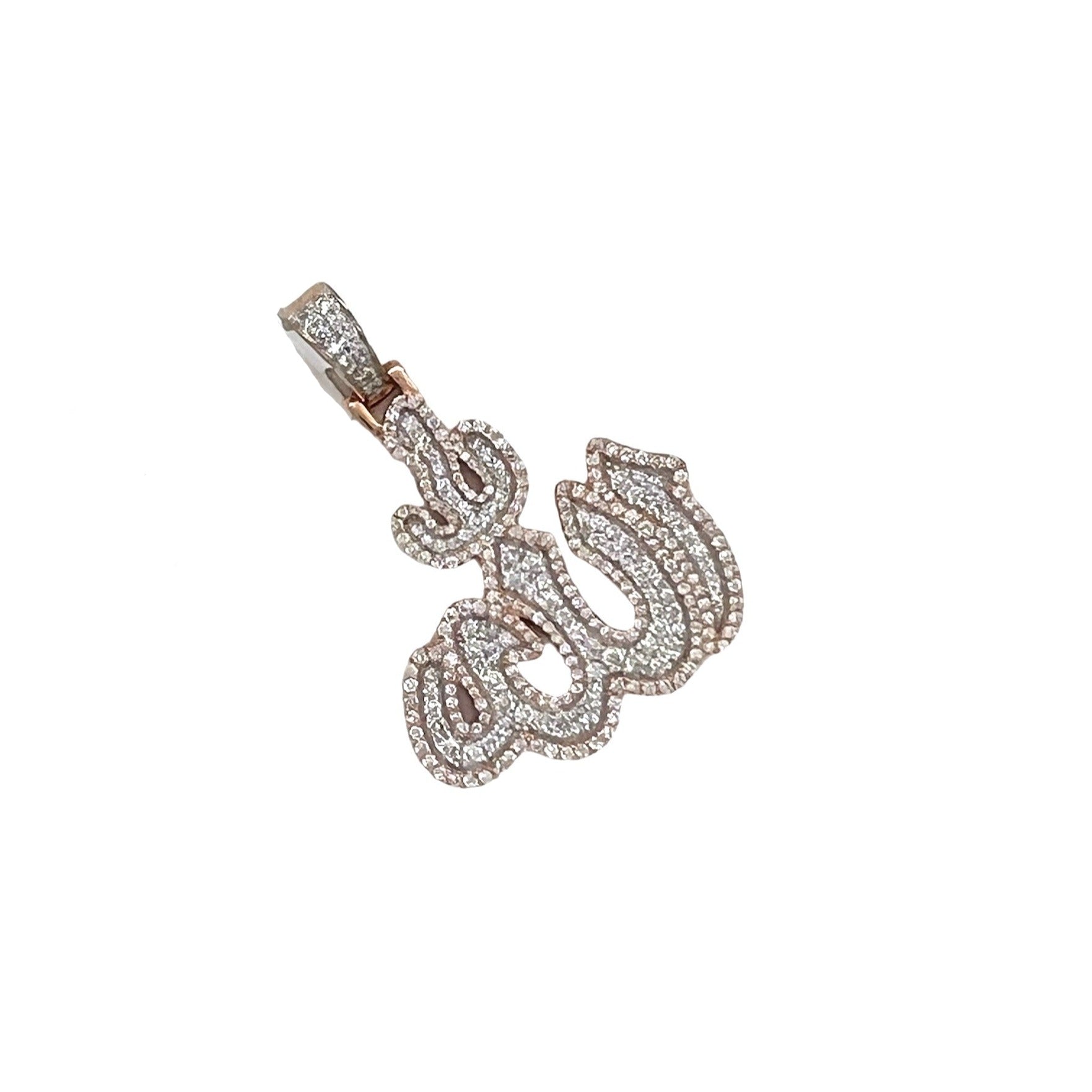 10K Rose Gold 3D Arabic Allah Diamond Pendant 1.48 CT 1.75"