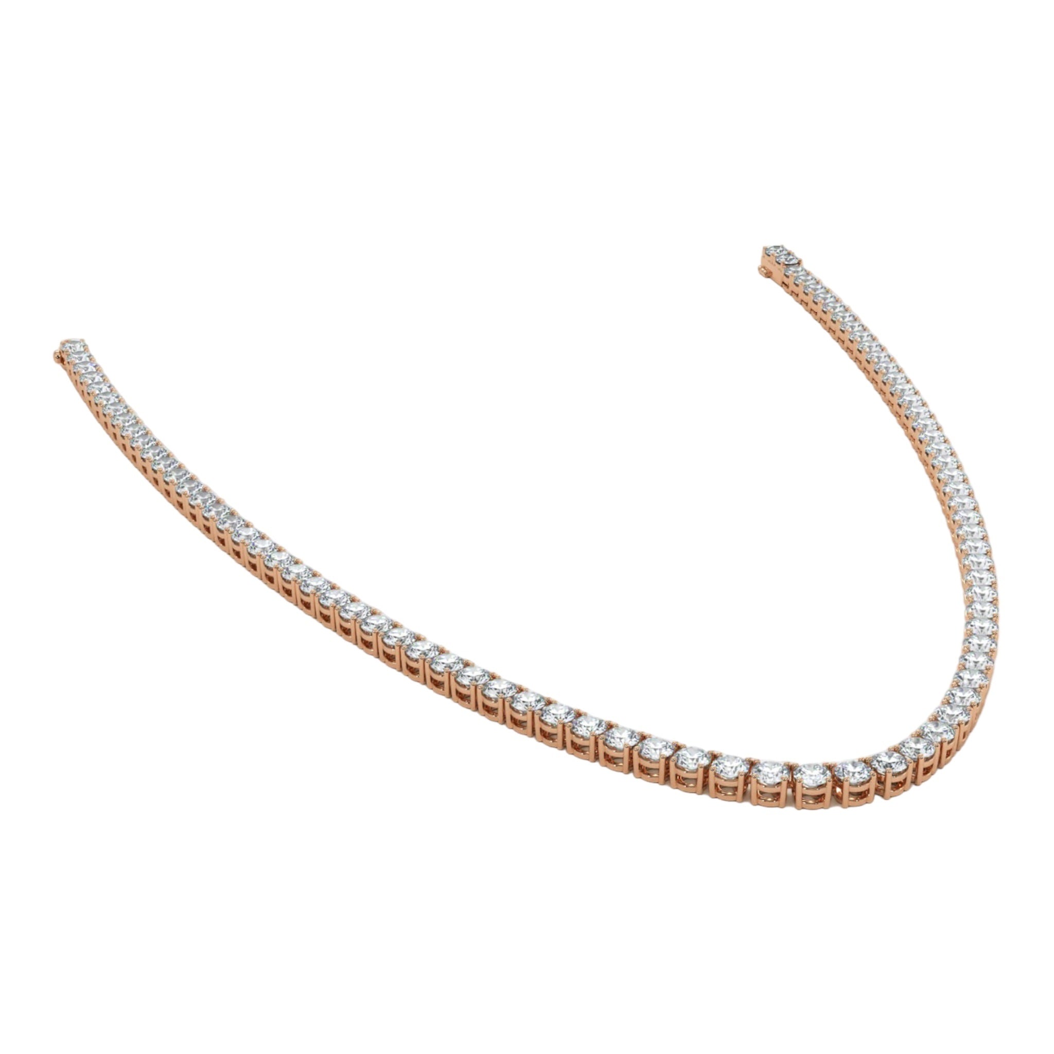 14K Rose Gold 15 Pointer Solitaire Tennis Diamond Chain 16-26"