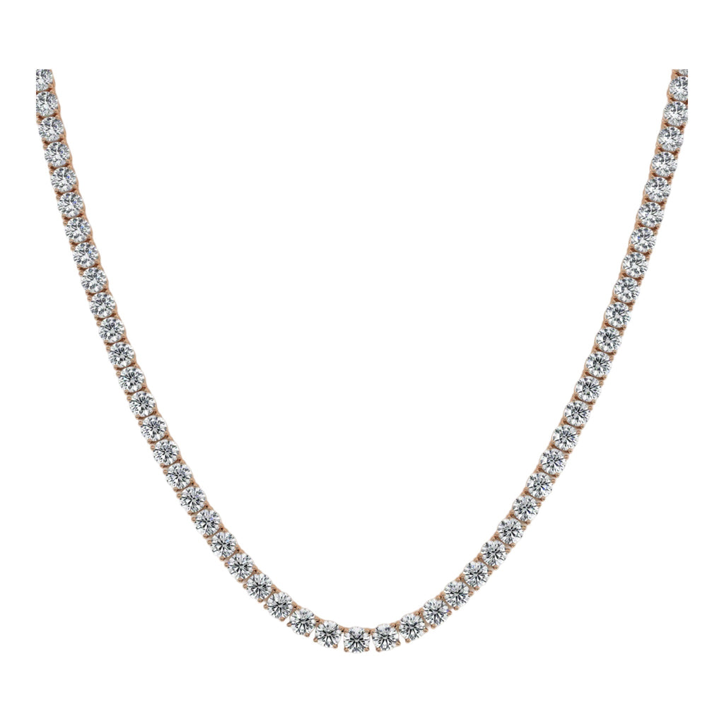 14K Rose Gold 10 Pointer Solitaire Tennis Diamond Chain 16-26"