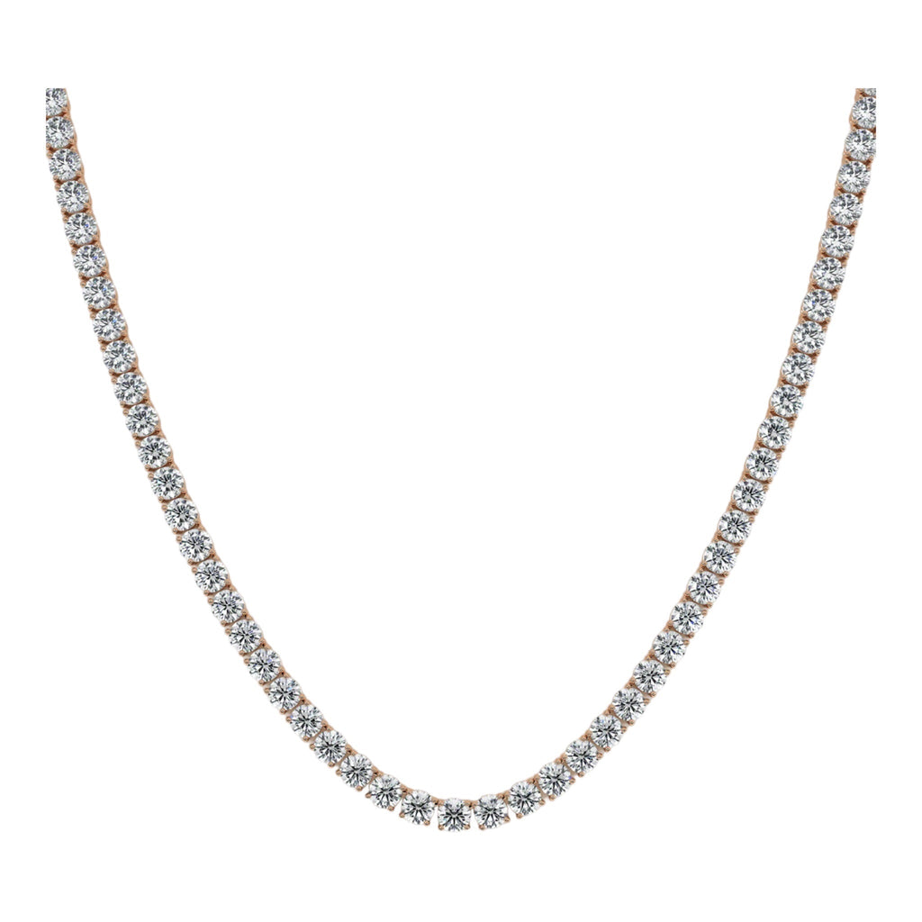 14K Rose Gold 20 Pointer Solitaire Tennis Diamond Chain 16-26"