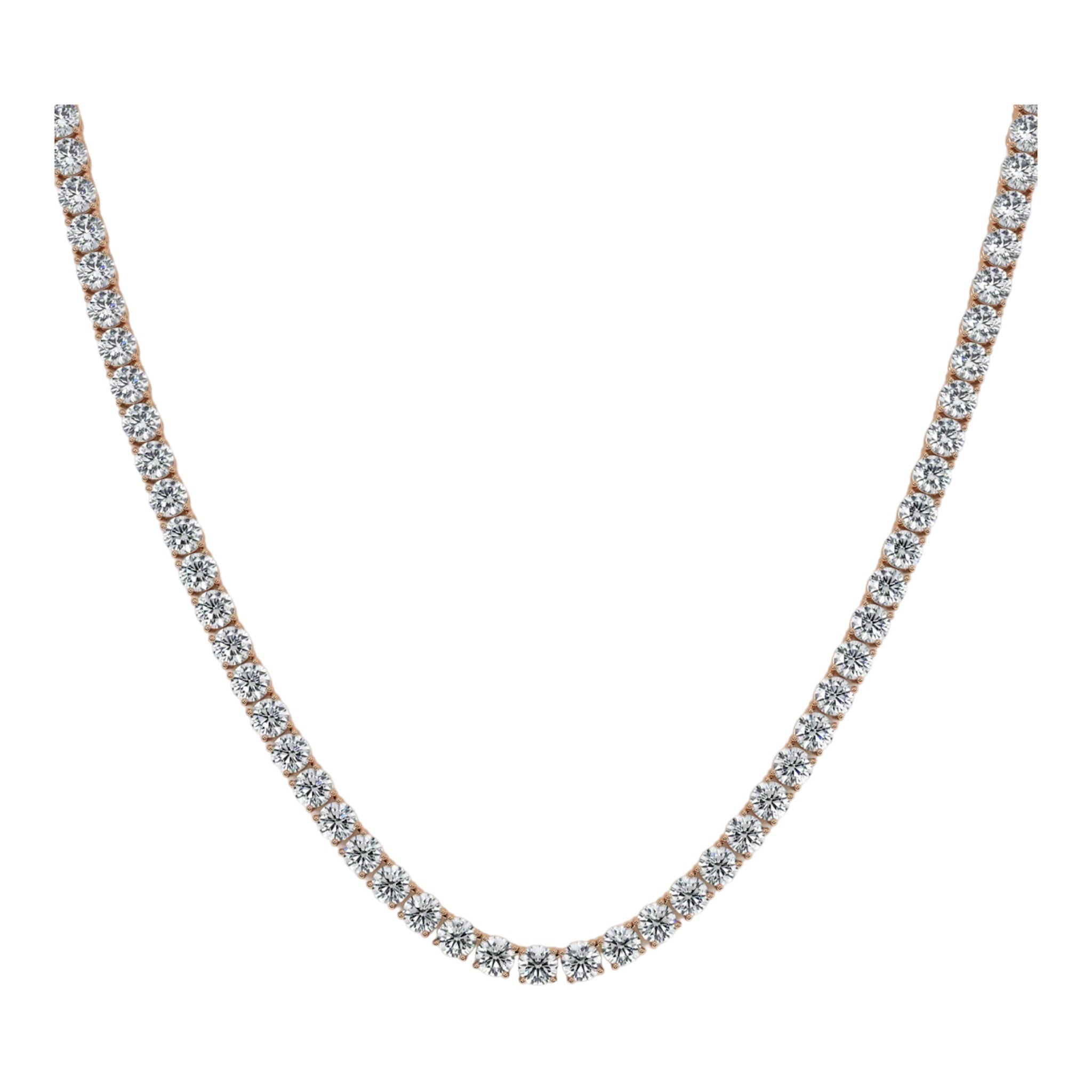 14K Rose Gold 20 Pointer Solitaire Tennis Diamond Chain 16-26"