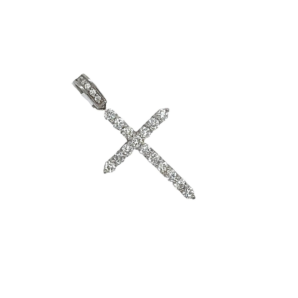 14K White Gold 8 Pointer Tennis Diamond Cross Pendant 1.77 CT 1.75"